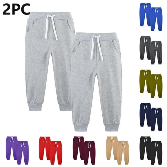 Boys 2 Pack Drawstring Sweatpants Casual Soft Elastic Waist Joggers Kids Lightweight Fall Long Pants With Pockets 5-14 Years