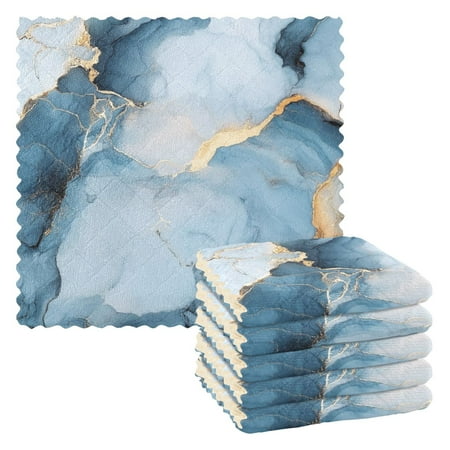 

WOBOGO Light Blue Gilt Marble Kitchen Towels 6pcs Ultra Soft Absorbent Quick Drying Dish Cloths 11×11inch