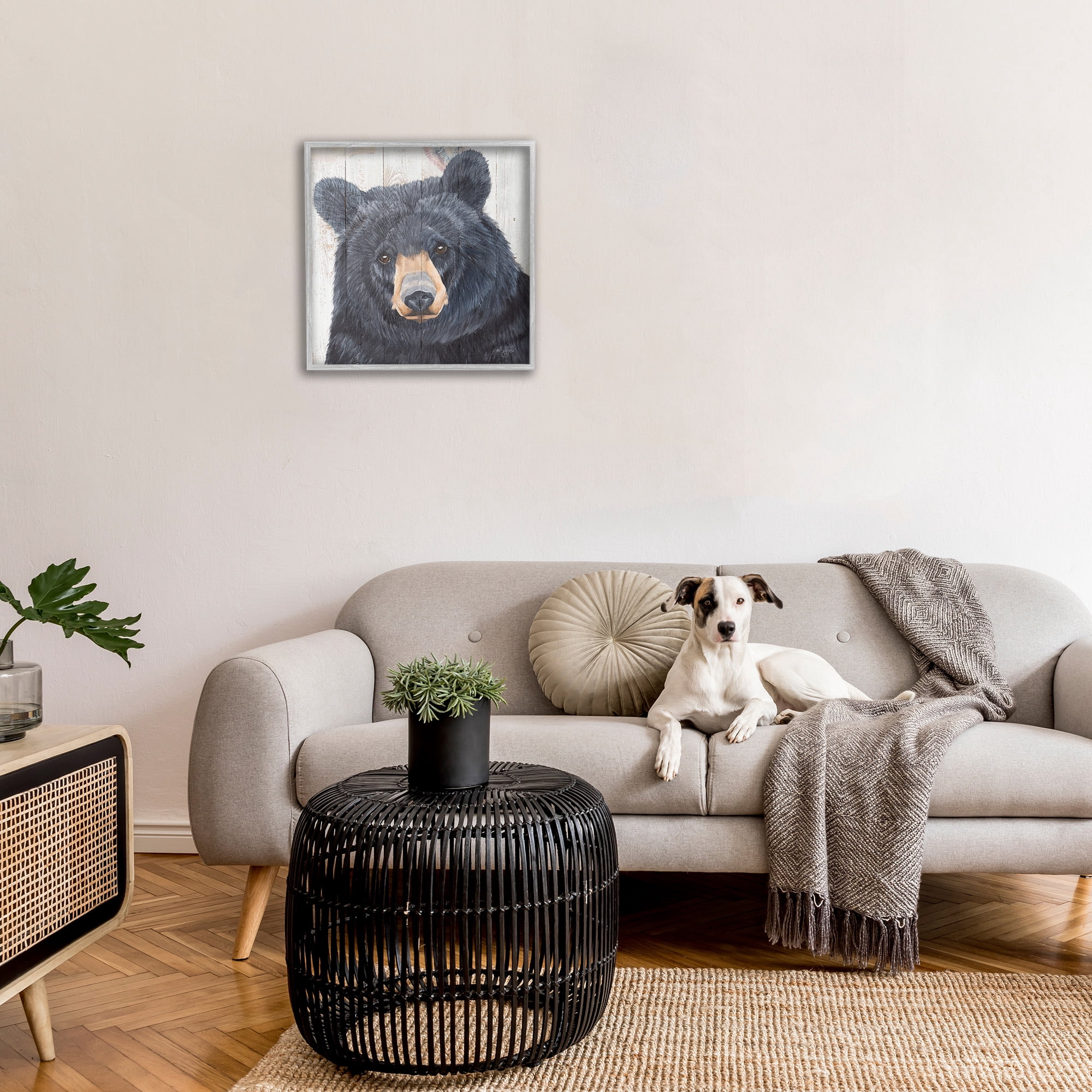 Stupell Industries Rustic Black Bear Animals & Insects Painting Gray Framed Art Print Wall Art, 24 x 24