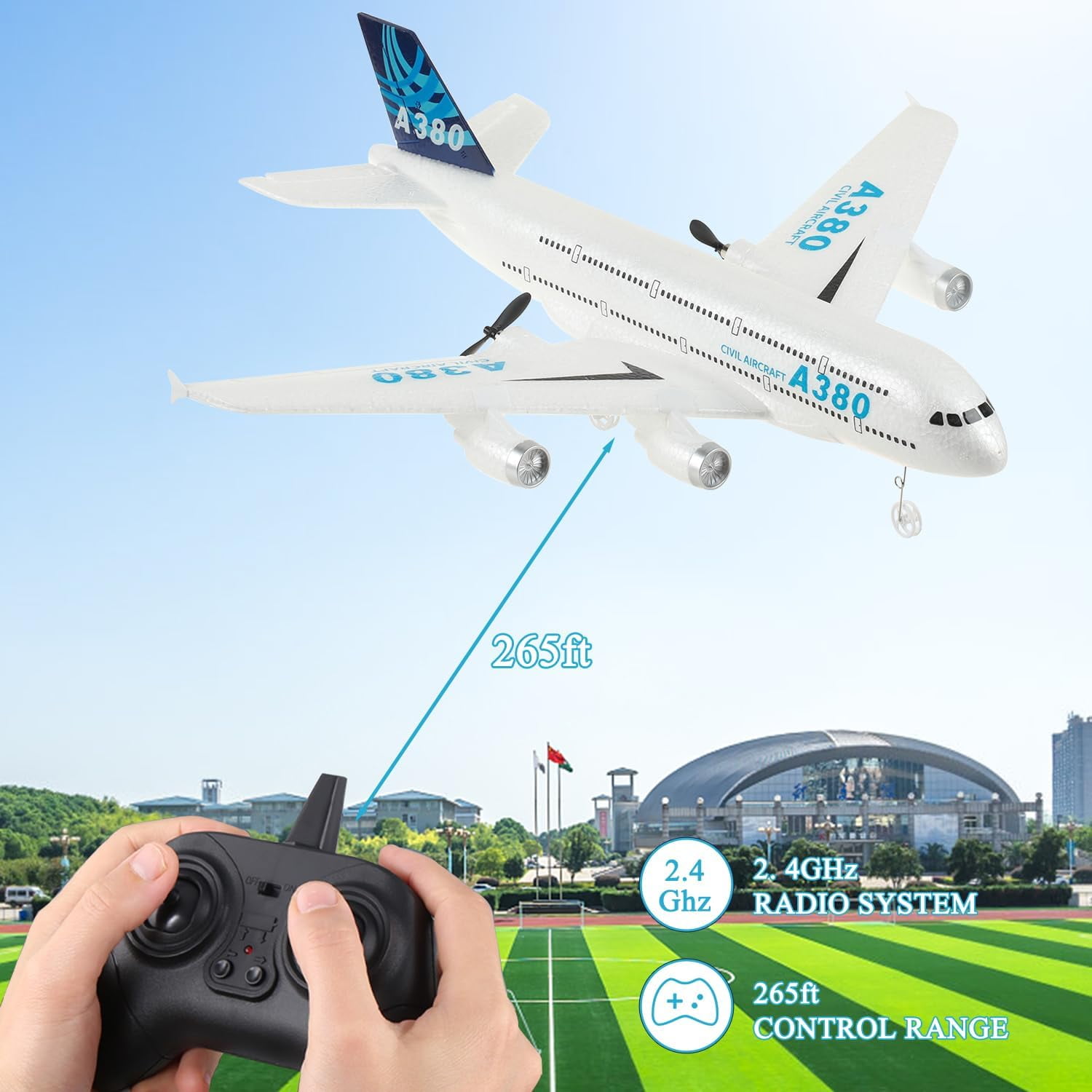 Mostop RC Plane, Remote Contro Plane Stunt Drone Toy, 2.4 Ghz 3 Channel with LED Lights & 360° Spin,Easy to Fly RC Glider for Kids Adults