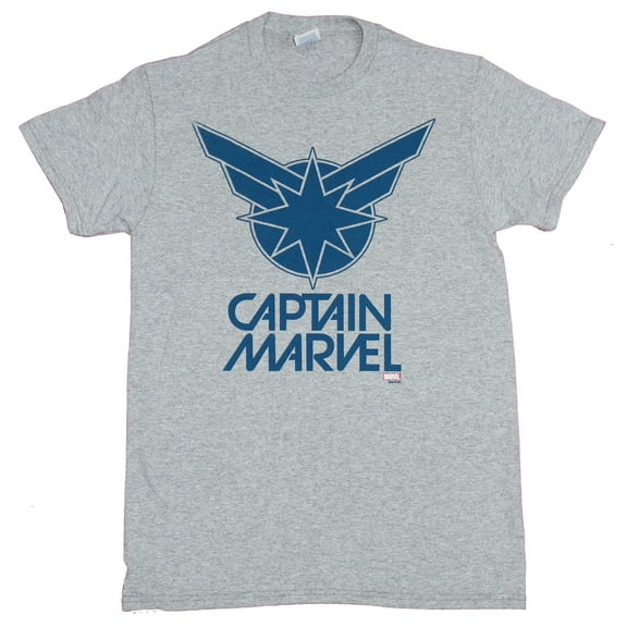 Captain Marvel Mens T-Shirt - Blue Star Logo Over Name (Small)