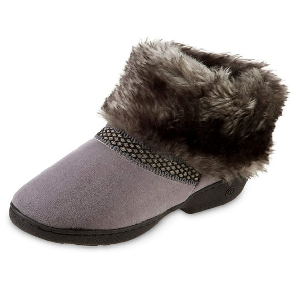 isotoner Women's Recycled Microsuede Mallory Boot Slipper, with Memory Foam, Ash, 6.5-7