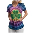 thumbnail image 6 of GEWSEY St. Patrick's Day Scrub Tops Women Cute V Neck Short Sleeve Green Shamrocks Printed Nurse Holiday Working Uniforms (Army Green, XL), 6 of 8