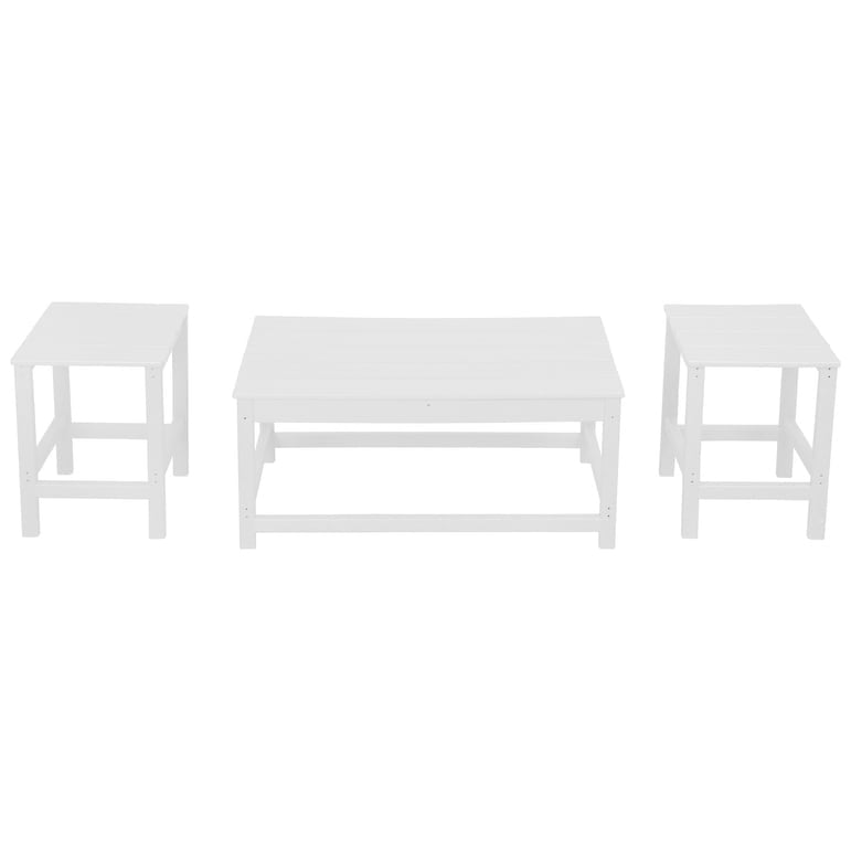 3PC Outdoor Poly Coffee Table and Side Table Set, White