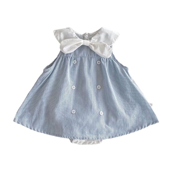 Rhuody Romper For Girls Long Sleeve Round Neck Baby Girls Romper Jumpsuit Bow Dress Outfit For Infant Lightweight Playsuit Blue 0-3 Months