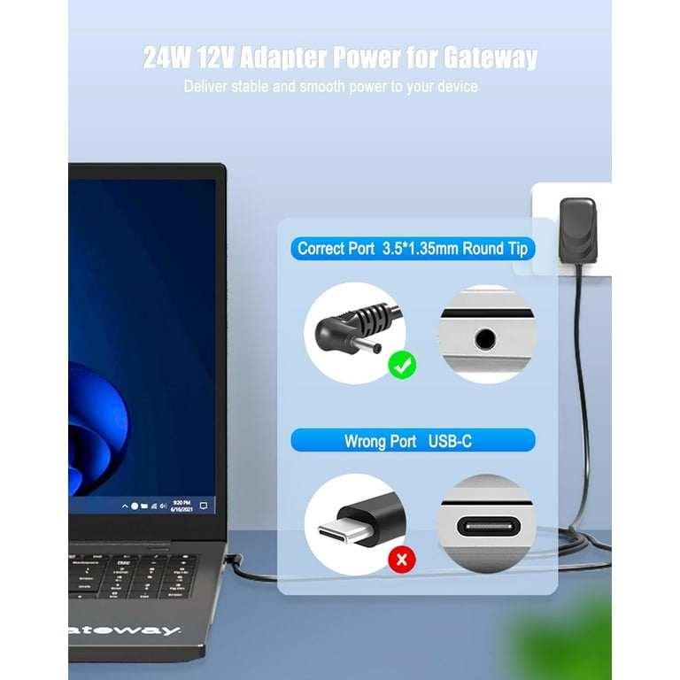 12V 2A Charger For Gateway Laptop GWTC116, GWTN156, GWTN116, GWTN133, GWTN141, SAW30-120-2000U, GWNC21524 (UL Listed