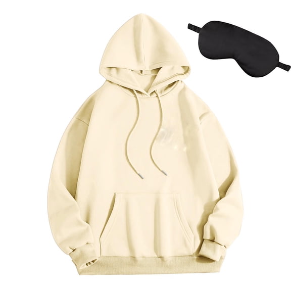 BXJX Women' s Hoodie with Sleep Mask- Drawstring Solid Casual Fashion Loose Sweatshirt with Pocket Beige Size L