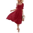 thumbnail image 4 of Faithtur New Fashion Women Summer Long Dress Short Puff Sleeve Square Neck Backless Swiss Dot Dress, 4 of 6