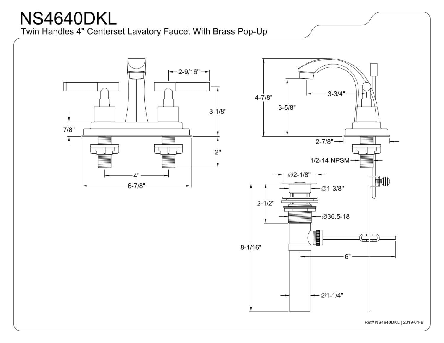 Kingston Brass NS4640DKL 4 in. Centerset Bathroom Faucet, Black Stainless Steel