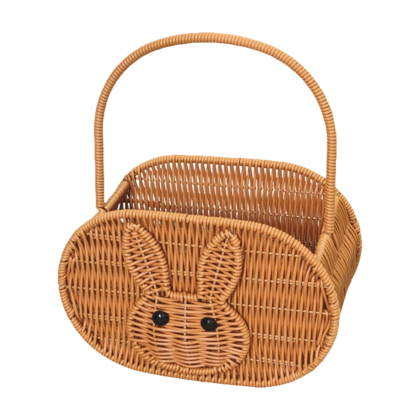 Zeyigg Handwoven Oval Bunny Storage Basket, Rattan Picnic Basket with Handles for Easter Egg Gathering, Outdoor Picnics, and Home Organization,color