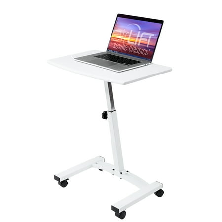 UPC: 0017641659955 | Seville Classics airLIFT Height Adjustable Mobile Rolling Laptop Cart Desk w/ Wheels  White  Flat (24 )