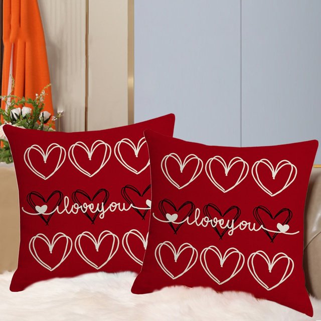 DcGZvy - Juego de 2 fundas de almohada decorativas de tamaño estándar, estilo bohemio, con estampados de San Valentín, de lino, cuadradas de 45 x 45 cm