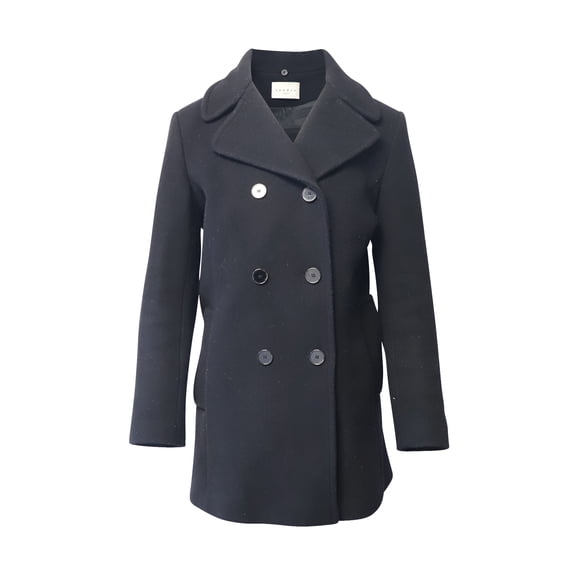 Pre-Owned Sandro Paris Double Breasted Peacoat in Black Wool