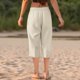thumbnail image 3 of Pantalones Sueltos Capri para las Mujeres Casual Color Sólido Elástico Suelto Capris con Bolsillo, Pantalones de Poliéster Spandex, Lavado a Mano Casa Al Aire Libre, 3 of 6