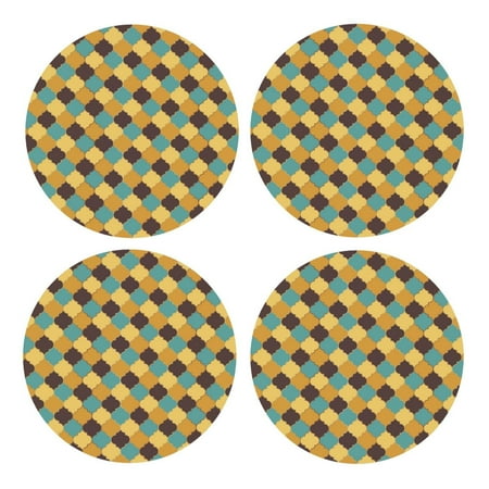 

4 Piece Round Mdf Cork Coaster 3.9in Lightweight Durable Easy To Clean Coaster For Living Room Dining Room Bedroom Bathroom Moroccan Arabic Window Grid