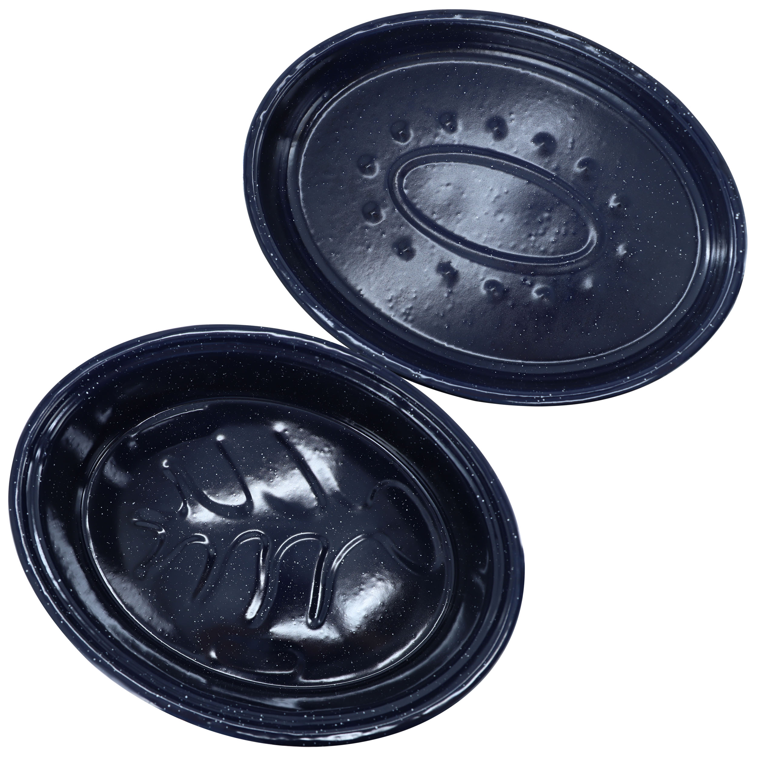 Oster Castillo 16.5 x 13 Inch Enamel on Steel Roaster Pan with Lid in Navy Blue