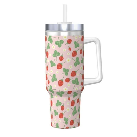 

Cauagu Strawberry And Flowers Print Stainless Steel Vacuum Insulated Tumbler 40oz Water Bottle with Handle & Flip Straw Reusable Travel Coffee Mug for Women & Men