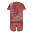 thumbnail image 5 of Women's Vintage Floral Print 2 Piece Casual Sets Short Sleeve V Neck Tees with Drawstring Shorts Summer Trendy Tracksuit Red,L, 5 of 7