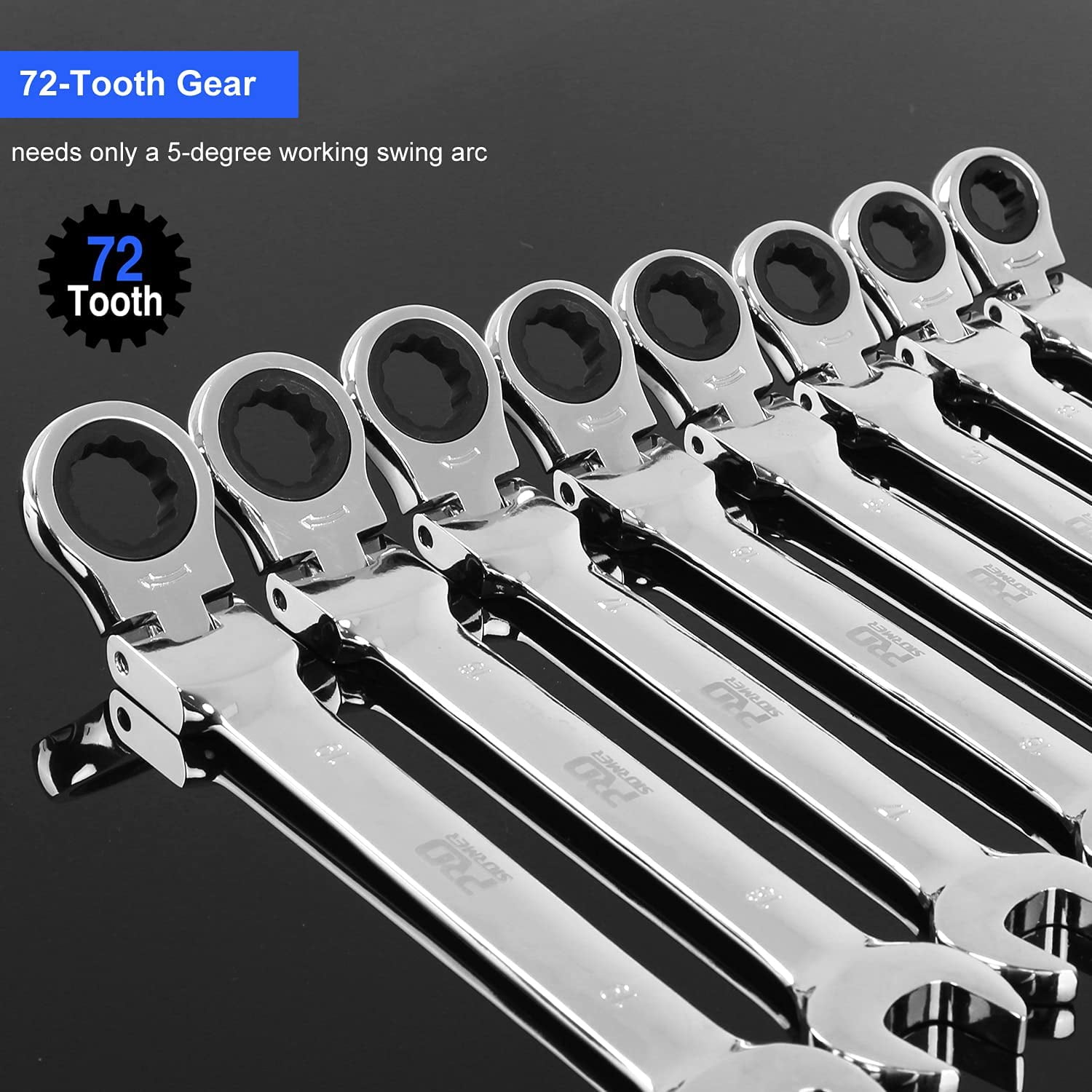 PRO 14-Piece Flex-Head Ratcheting Wrench Set, 6-19cm Metric Chrome Vanadium Steel Ratchet Wrenches, Combination Ended Spanner Kit with Storage Case