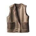 thumbnail image 3 of Htigea Faux Suede Vest for Women Sherpa Fleece Sleeveless Jackets Vintage Stylish Zip Up Outerwear With Pockets Coffee M, 3 of 7