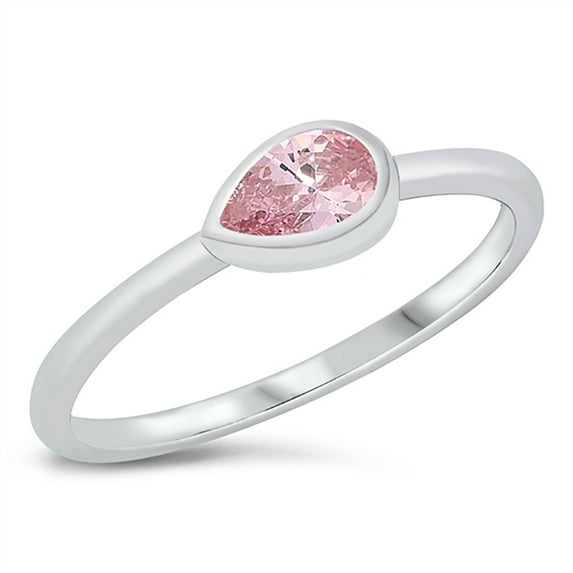 Pink Cubic Zirconia Sideways Teardrop Ring Sterling Silver Size 4