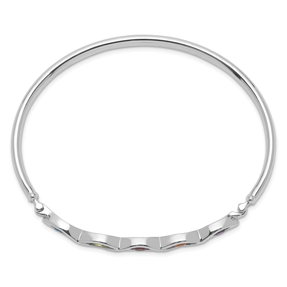 Solid 925 Sterling Silver Multi-gemstone Hinged Bangle Cuff Bracelet 