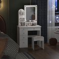 thumbnail image 1 of MONSLIPA Vanity Set with Lighted Mirror, Makeup Vanity Dressing Table with 5 Drawers, Shelves, Dresser Desk and Cushioned Stool Set (White/ Lighted Mirror), 1 of 7