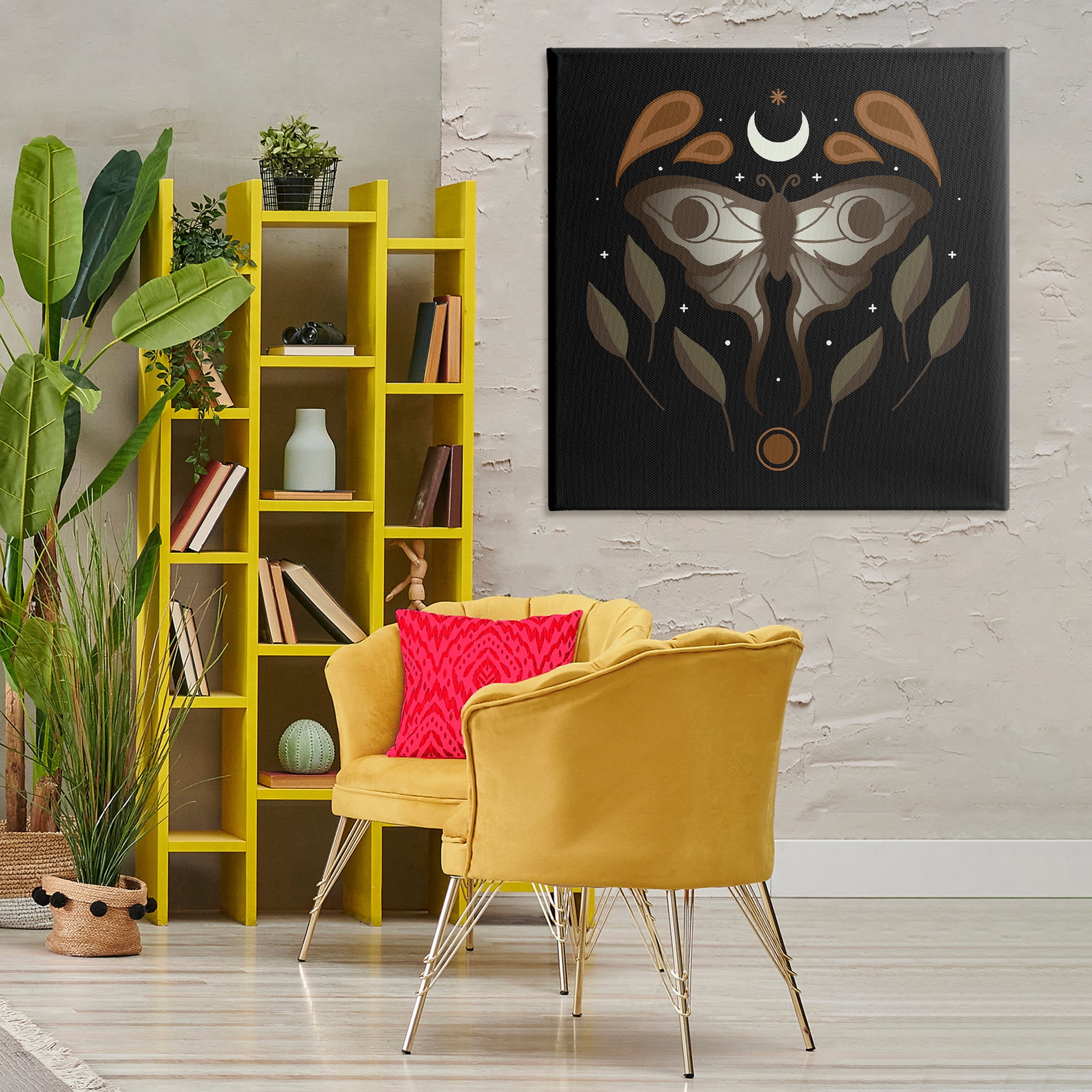 Stupell Industries Celestial Moth & Leaf Sprigs Animals Painting Wrapped Canvas Art Print Wall Art, 36 x 36