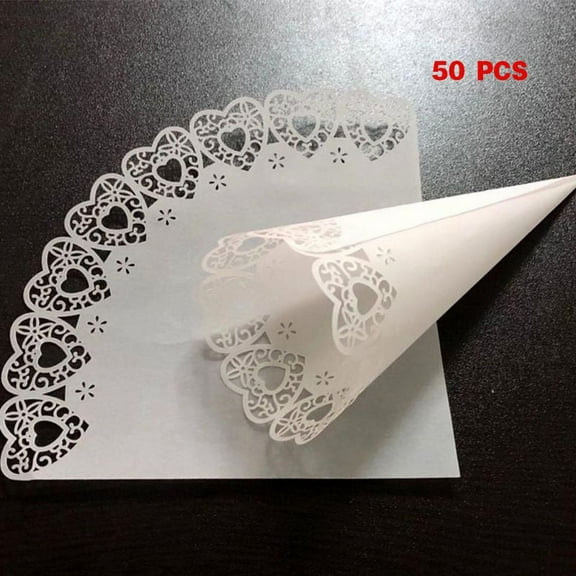 ESTONE 50pcs Laser Cut Love Heart Lace Laying Candy Wedding Party Favors Confetti Cones Paper Cone Decoration Supplies Gift