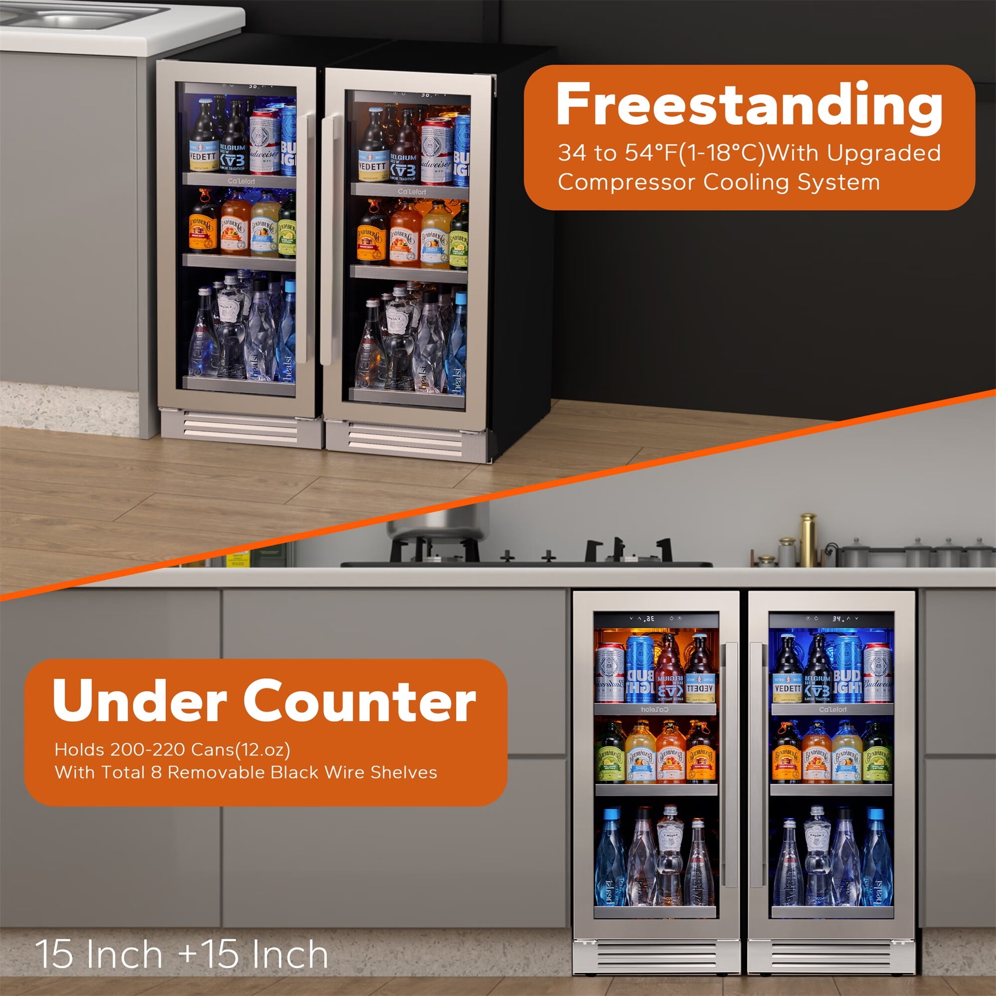 Ca'Lefort 30 Inch Beverage Refrigerator,200 Cans Dual Zone 15'' Beverage Cooler and 15'' Digital Touch Control Beverage Fridge,Built-In or Freestanding