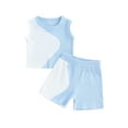 thumbnail image 2 of Elippeo 2Pcs Baby Girl Summer Outfits 9 12 18 24 Months 3 4 Years Sleeveless Patchwork Tank Tops + Shorts Set Toddler Clothes, 2 of 10