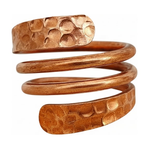 Pure Copper Hammered Spiral Ring, Open Adjustable Statement Band, Minimalist Jewelry