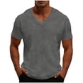 thumbnail image 2 of Ceisia Men's Loose Fit V-Neck Short Sleeve T-Shirt with Waffle Knit Texture Solid Color Stretchy Casual Fitness Home Top Dark Gray Gifts for Father 2X, 2 of 9