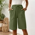 thumbnail image 5 of Ovticza Women's Bermuda Linen Shorts Knee Length Long Comfy Drawstring Walking Shorts for Women with Deep Pockets Green XL, 5 of 7