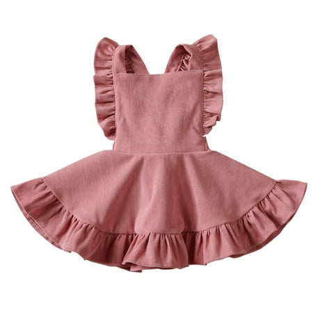 

Toddler Baby Girls Strap Suspender Skirt Solid Color Velvet Backless Ruffle Strap Overalls Skirt
