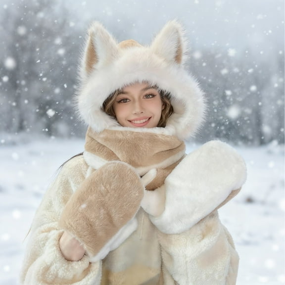 Womens Winter Cute Plush Ear Hat Warm Beanie Trapper Hat With Strap Ear Windproof Thick Fuzzy Cap