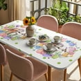 thumbnail image 3 of Easter Cute Rabbits Table Cloths for 5 Foot Rectangle Tables, Colorful Eggs Pink Blue Flowers Green Pot Patio Waterproof Elastic Fitted Tablecloths, Washable Rectangular Table Cover for Camping, 3 of 8