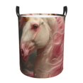 thumbnail image 1 of Balery Haired White Horse Cesta de ropa redonda con asas, impermeable, independiente, para ropa, juguetes, dormitorio y familia-Small, 1 of 6