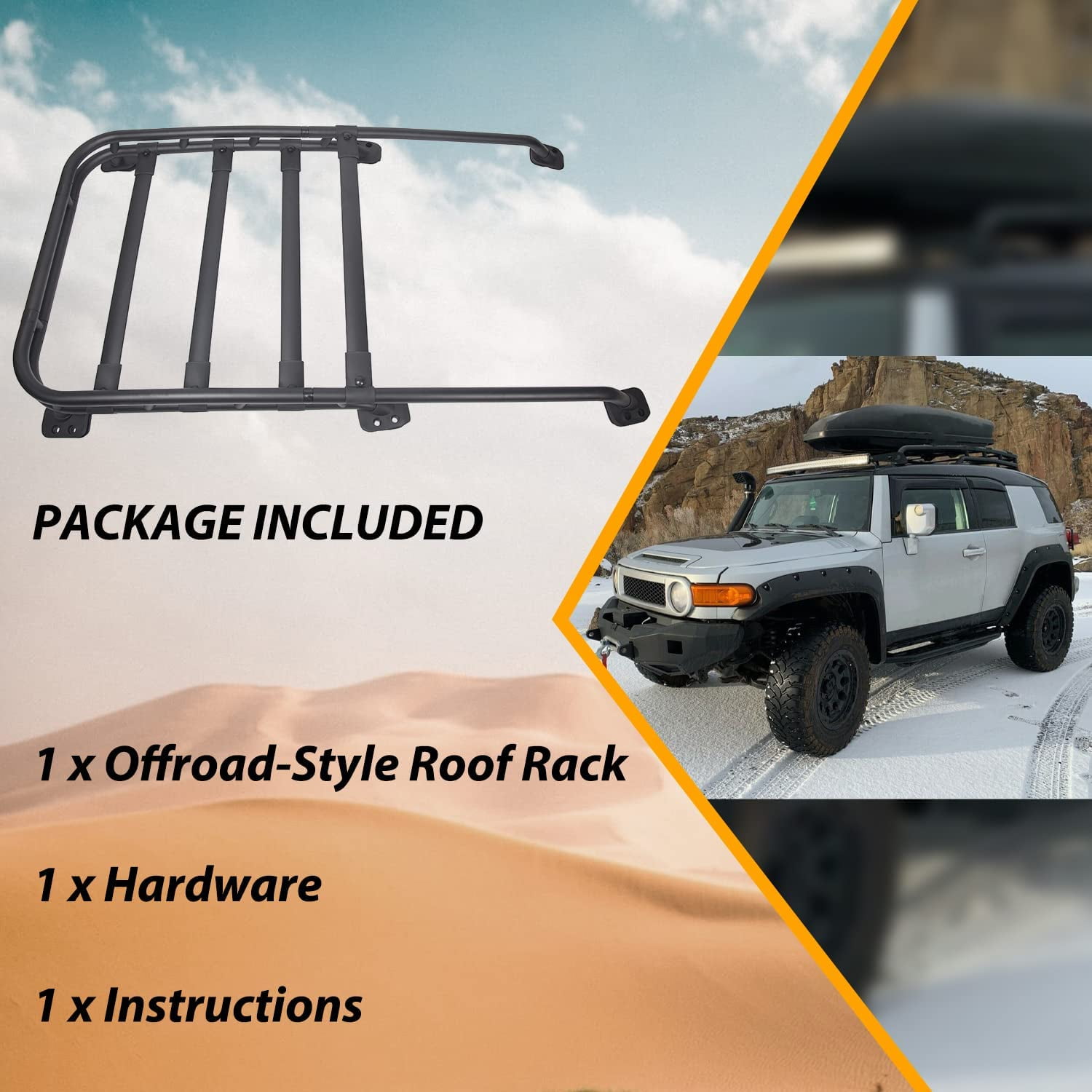 Kojem Roof Rack Rail Cargo Carrier for Toyota FJ Cruiser, 150 lbs Capacity, Black Aluminum
