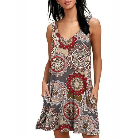 - Women Summer Sleeveless A-Line Print Dresses