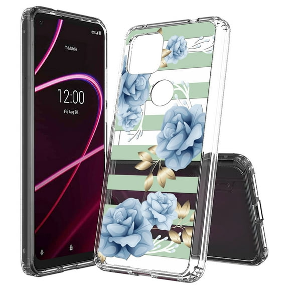Beyond Cell compatible with T-Mobile Revvl 5G (2020) Case,, Transparent Clear Shock Absorption Cushion Bumper Corner Soft TPU   PC Cover Sky Blue Roses