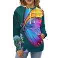 thumbnail image 4 of Vibrant Rainbow Butterfly Print Men's Women Vintage 3D Hooded Sweatshirt - All-Season Loose Fit Streetwear, 4 of 6