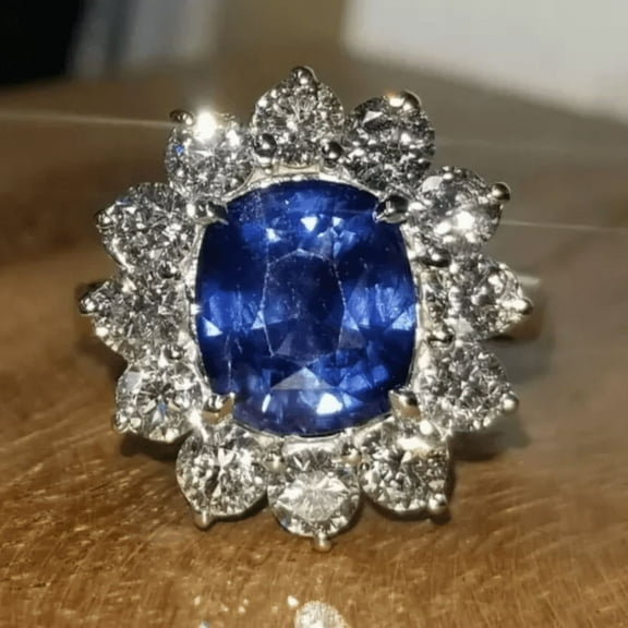 2.80 Ct Cushion Blue Sapphire & Diamond Engagement Ring in 925 Sterling Silver- September Birthstone