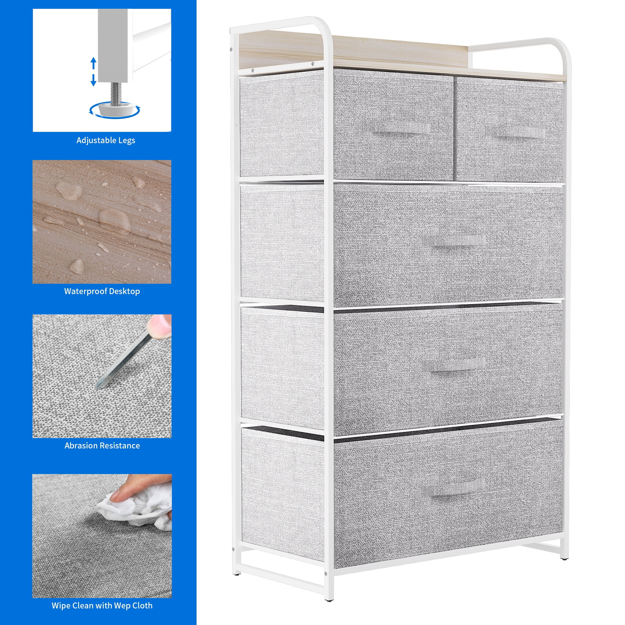 Uforic 5-Drawer Storage Tower,Fabric Dresser with Wooden Top and Steel Frame for Bedroom, Living Room, and Closet Organization