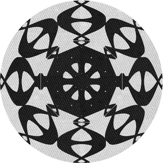 Ahgly Company Indoor Round Patterned Dark Gray Black Area Rugs, 4' Round