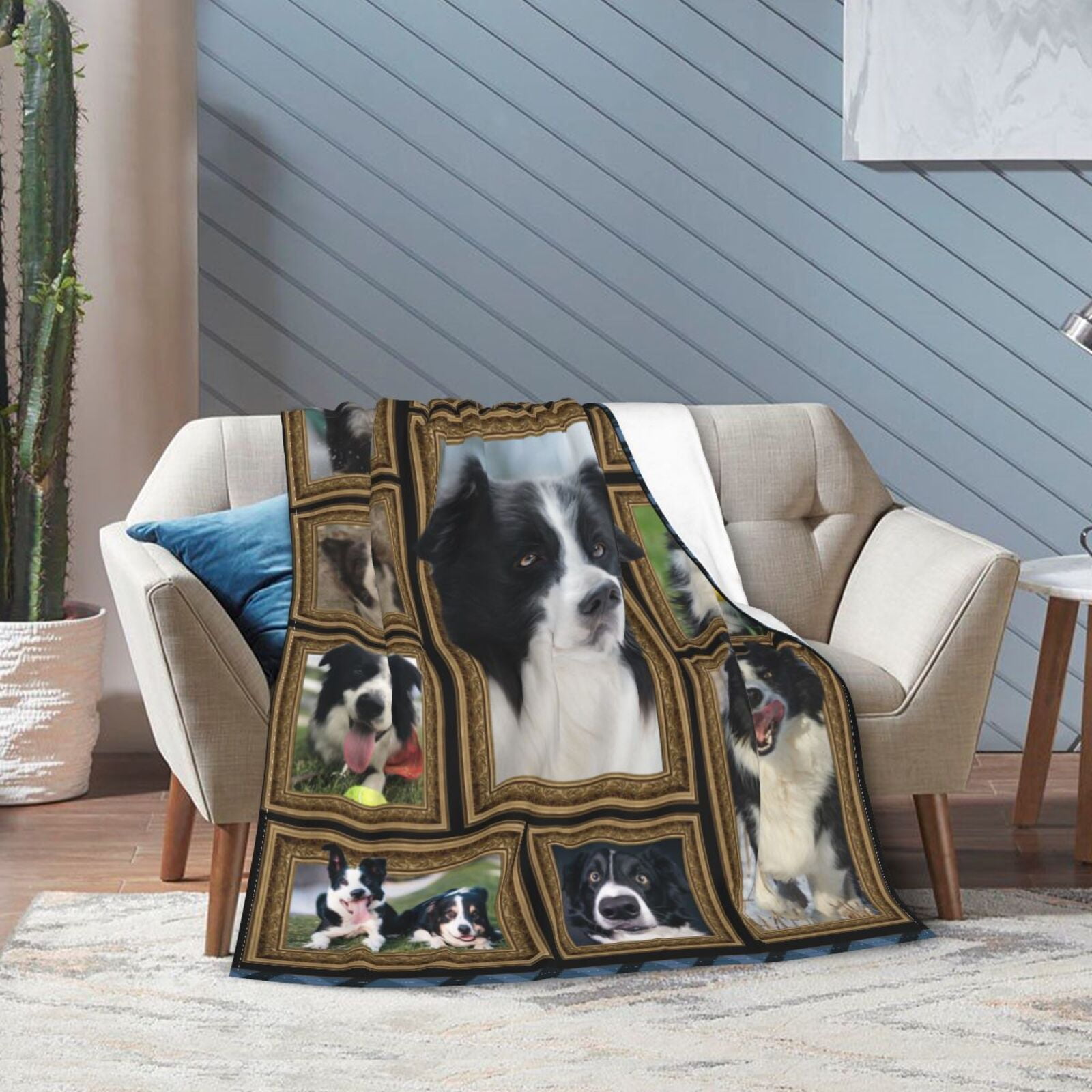 Wijzvio Border Collie Throw Blanket Soft Fuzzy Fleece Blanket For Couch Bed Living Room Decoration 60"X50"