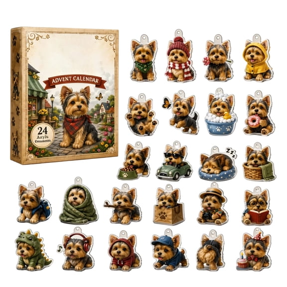 24 Days of Cute Dog Christmas Pendant Christmas Advent Calendar 2026, Get One Pet 2D Cute Dog Pendant Decor Every Day, Xmas Countdown Calendar Blind Box, Christmas Decorations for Tree