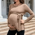 thumbnail image 2 of Ltctricy Women's Maternity Shirts Ribbed Knit Long Sleeve Crew Neck Tie Front Lightweight Sweaters Casual Pregnancy Clothes(Khaki,Large), 2 of 7