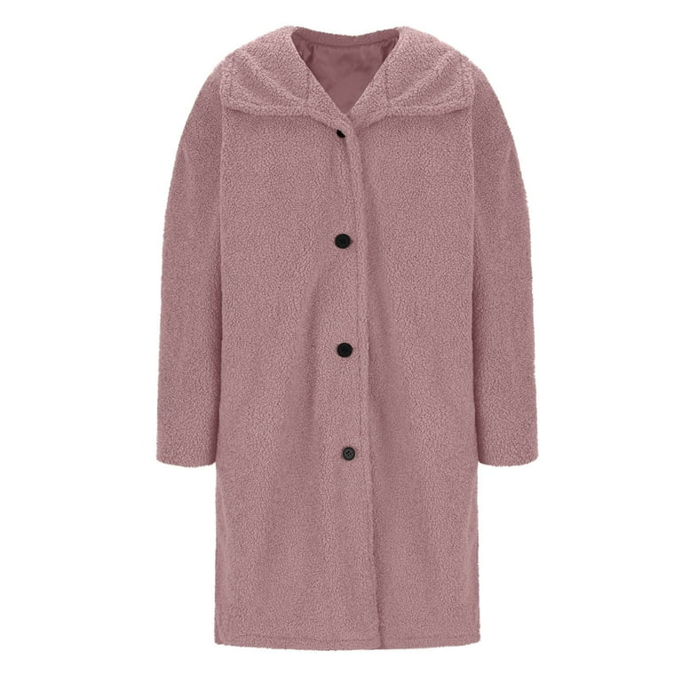 Hfnxid Womens Fleece Pea Coat Long Single Breasted Sherpa Jacket