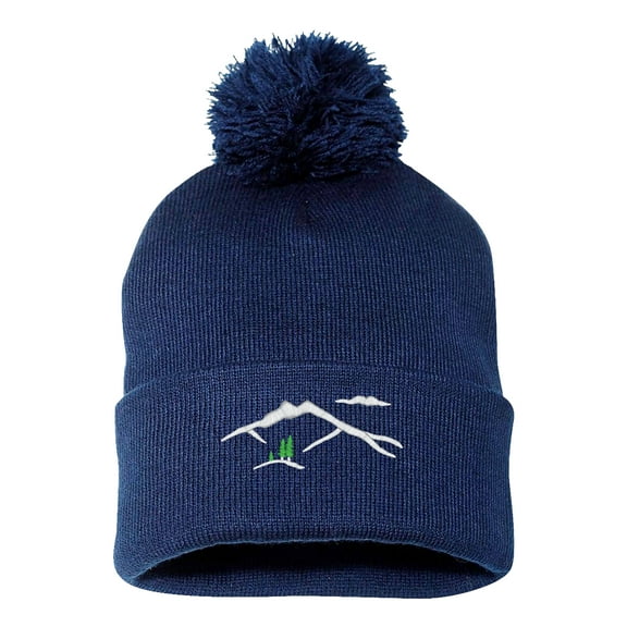Embroidered Pom Pom Mountain Silhouette Logo-EM-0041-Navy